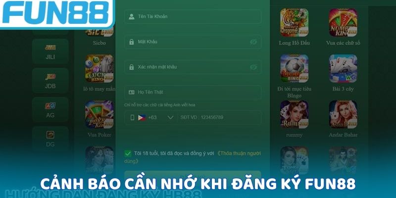 Cảnh báo cần nhớ khi đăng ký FUN88